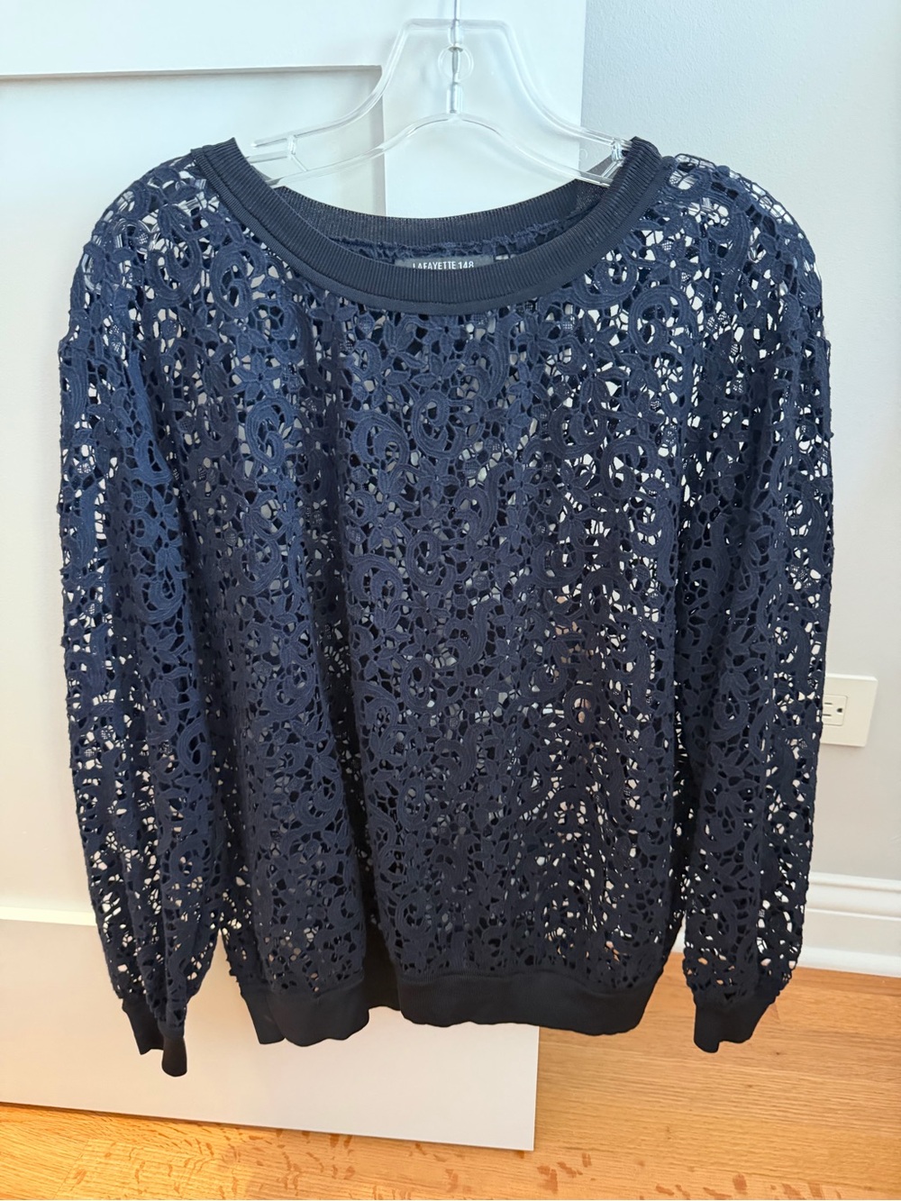 Lafayette 148 Cirilla Floral Navy Lace Pullover Top Small